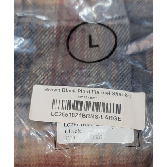Flannel Shacket Shirt Jacket Brown Black Plaid Fall Womens L New in Bag - Picture 7 of 8